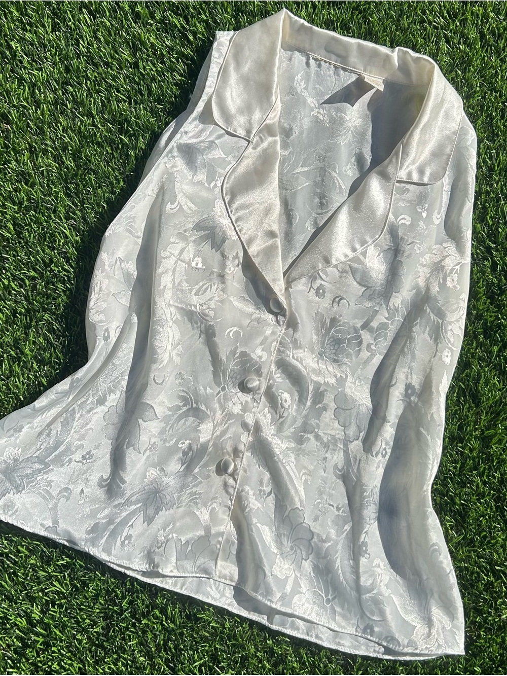Silky Ivory Floral Button-Front Women's Top